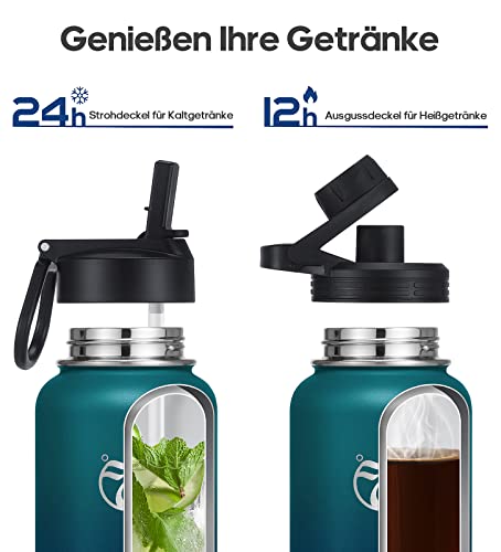Detalle de HydroPal Edelstahl-Isolierflasche 1 l mit Strohhalm und zwei Deckeln