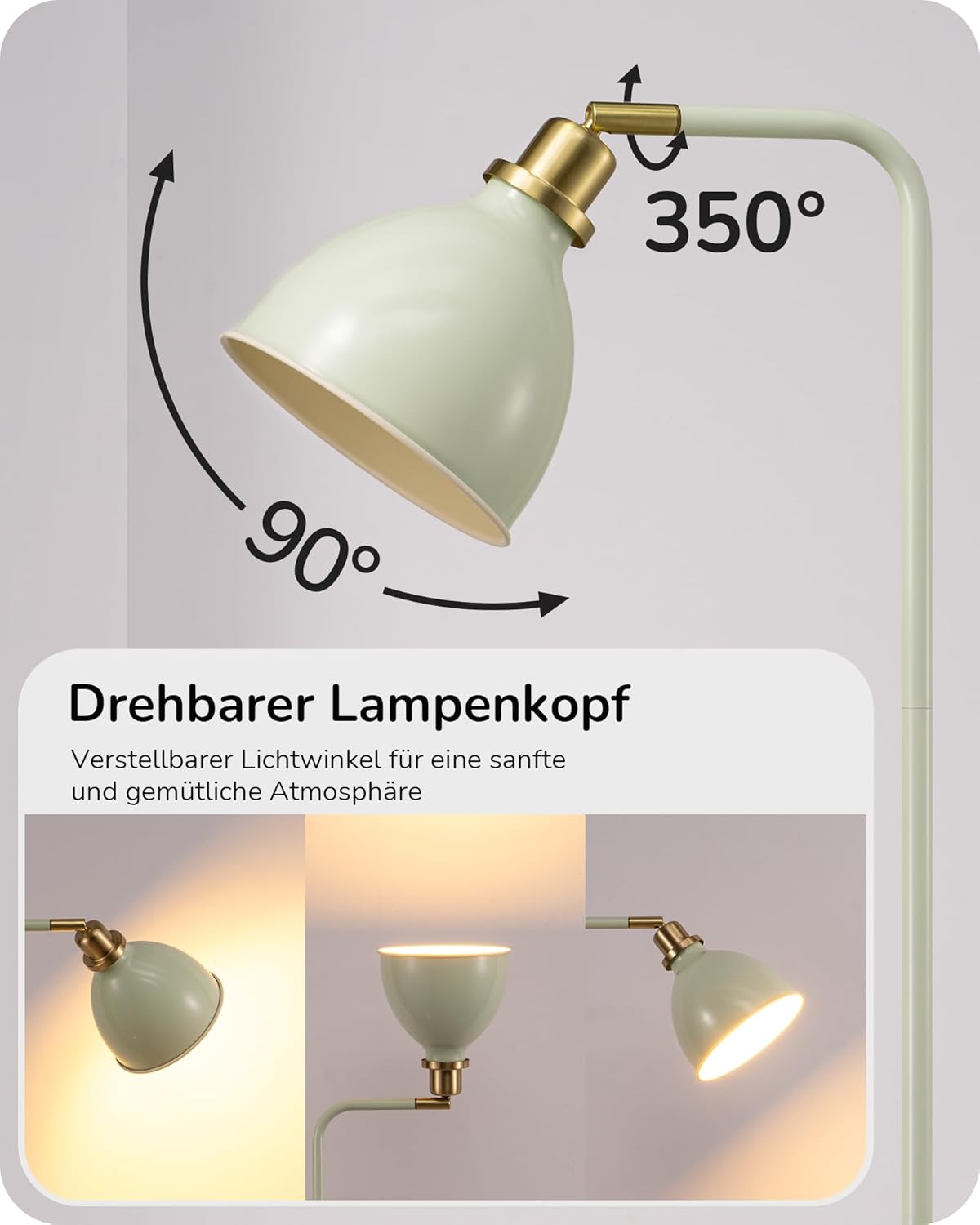 Thumbnail 2 de EDISHINE Stehlampe Industrielle: Retro-Design mit verstellbarem Kopf in Hellgrün