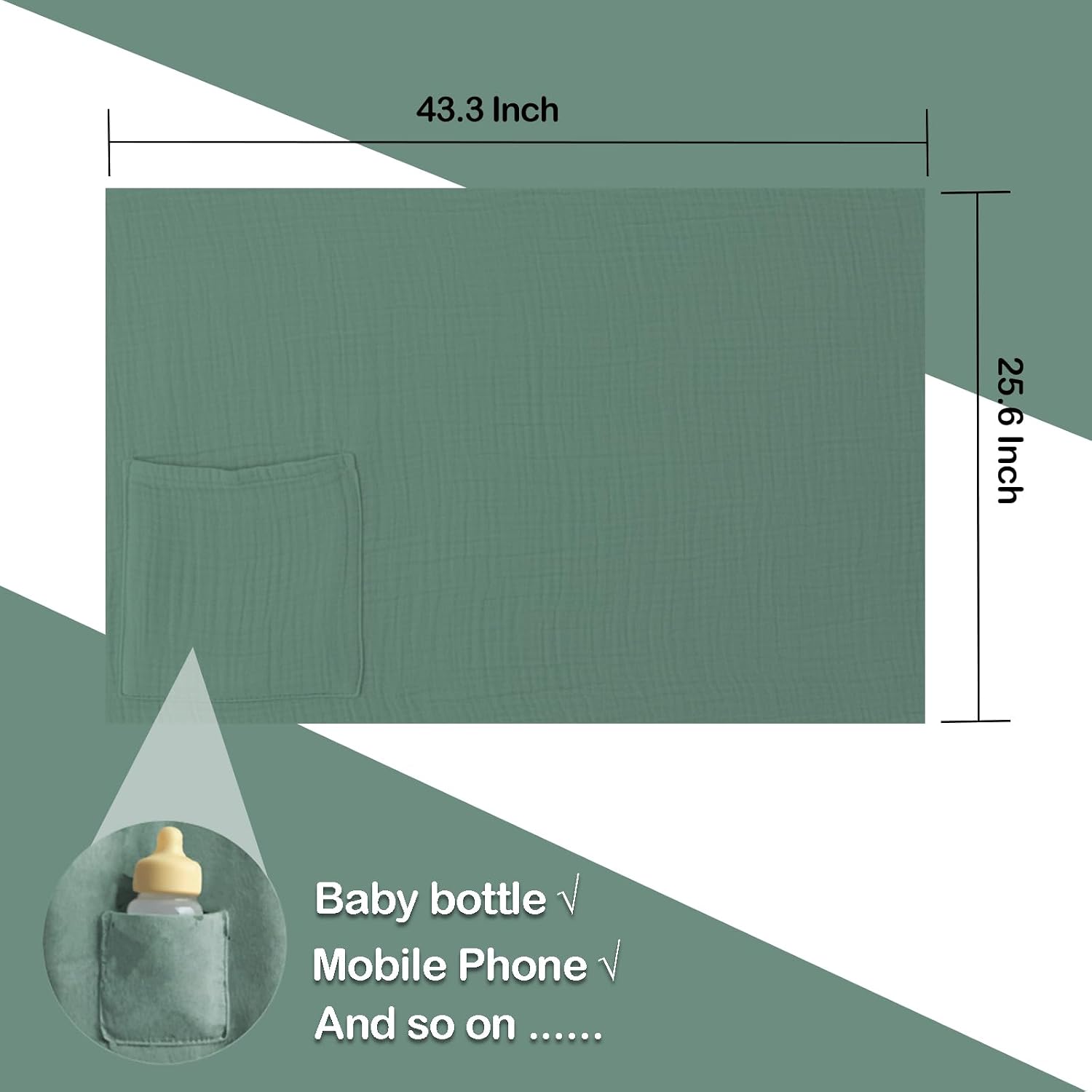Detalle de MUGVELL Roman Green XL Muslin Nursing Cover with Arch Neckline and Pocket