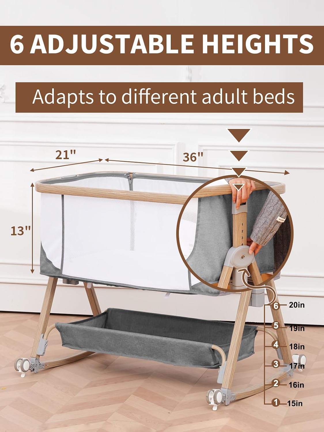 Detalle de Jestonten QQ001A 3-in-1 Bedside Bassinet with Adjustable Height