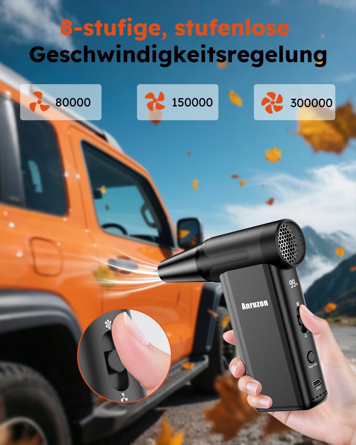 Detalle de Elektrisches Luftstaubgebläse Druckluftspray für PC Reinigungsset – 300000 RPM, 7600 mAh Akku