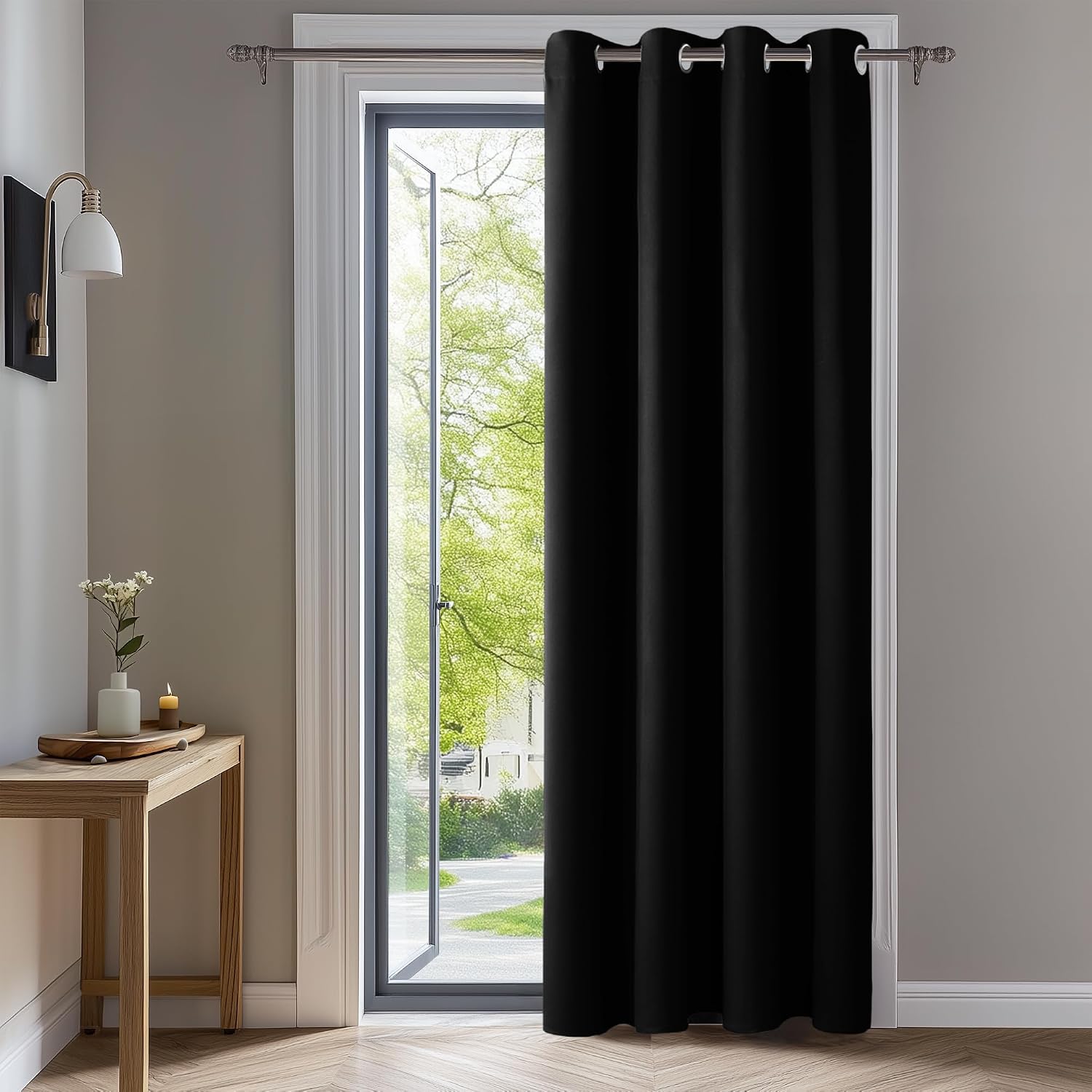 Detalle de Deconovo CT15733 Blackout Curtain, 52W x 84L, Black Polyester, Grommet Top