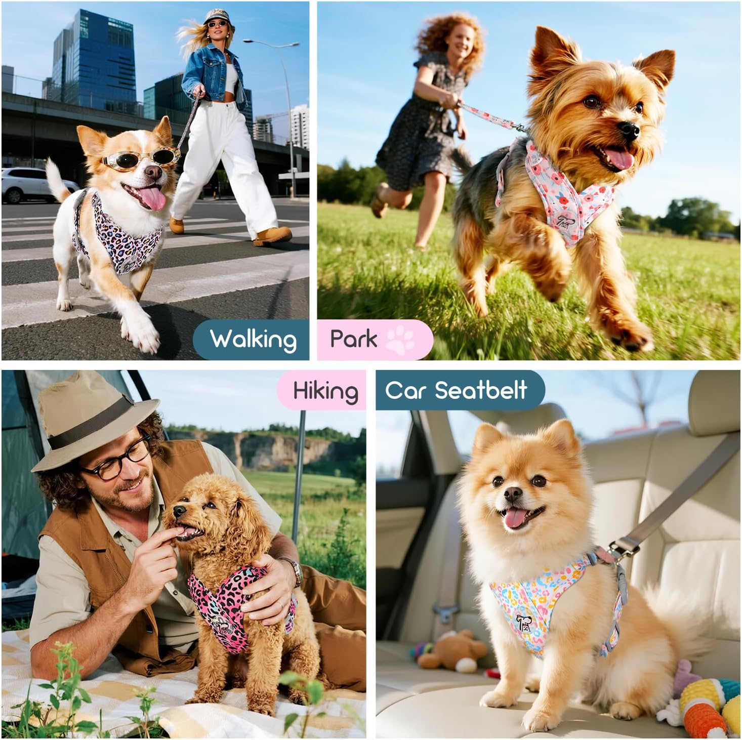 Thumbnail 6 de Pawaboo Set Imbracatura e Guinzaglio per Cani Piccoli - Modell X Leopardato Rosa, taglie S/M/L