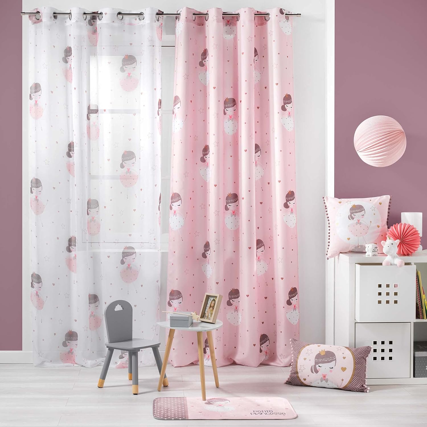 Thumbnail 1 de Douceur d'intérieur - Rideau à Oeillets 140 x 260 cm Polyester Imprimé Petite Princesse Rose