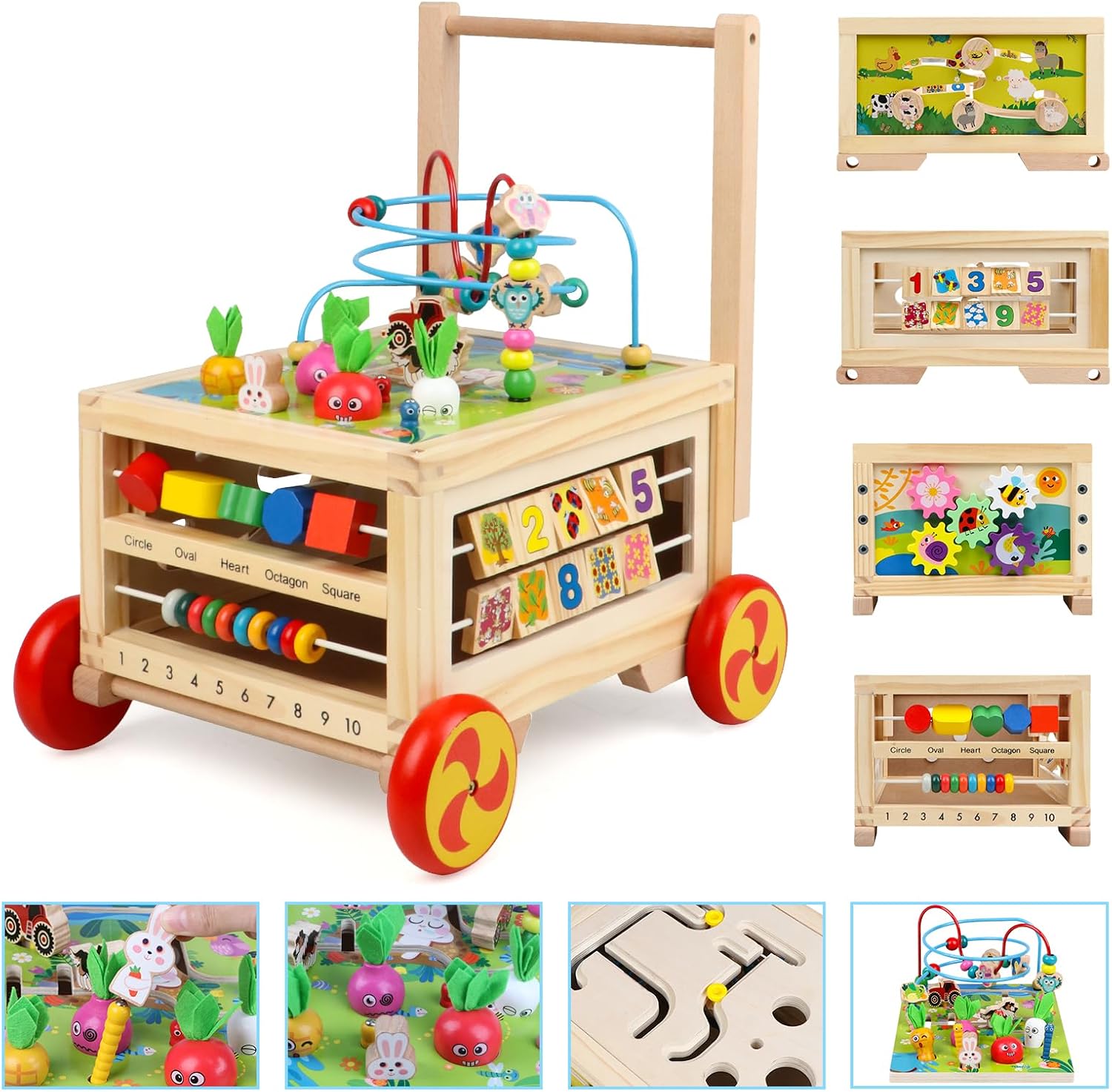 Detalle de KABENFIS Wooden Activity Cube with wheels 🚂