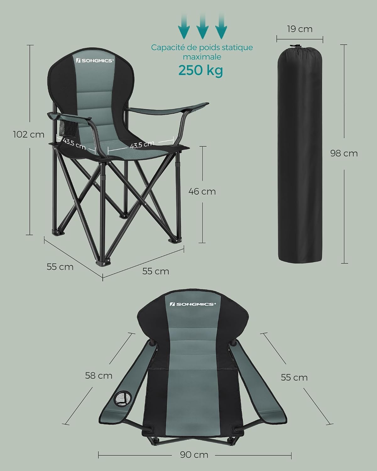 Thumbnail 2 de SONGMICS Chaise de Camping Pliable 250 kg