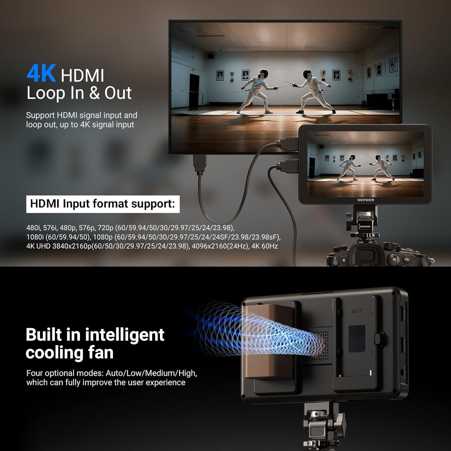 Thumbnail 3 de NEEWER F600 7-inch Camera Field Monitor with 2400nit Touchscreen, 4K HDMI Loop and Custom 3D LUT