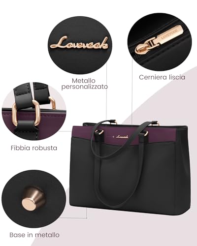 Thumbnail 7 de LOVEVOOK borsa tote da donna in pelle PU, scomparto imbottito per PC da 15,6 pollici