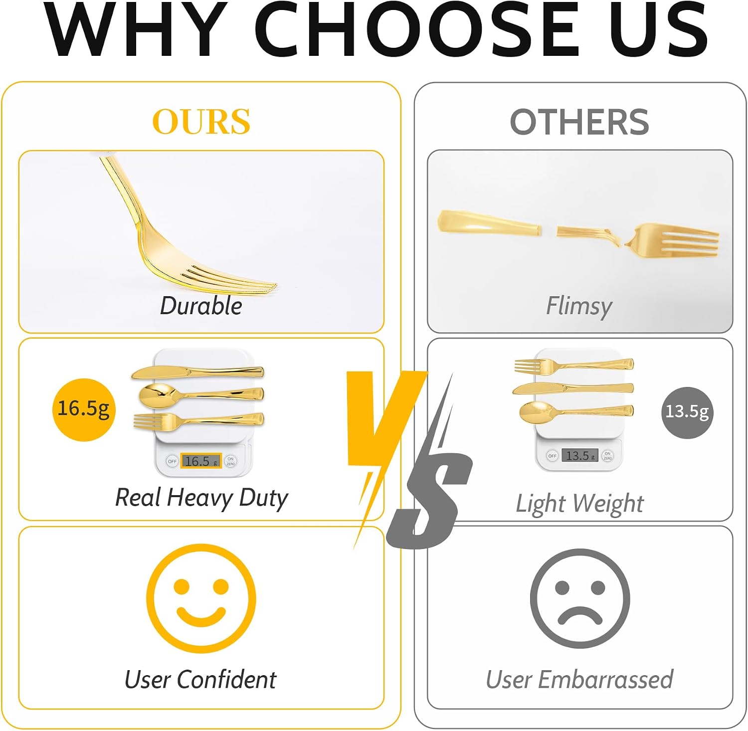 Detalle de N9R Gold Plastic Cutlery, 60-Piece Set