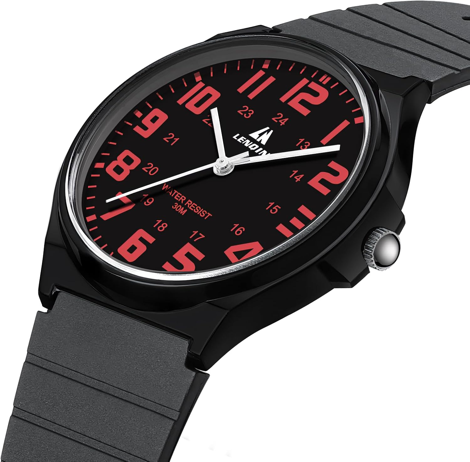 Detalle de LN LENQIN men’s analog quartz wrist watch with 20mm silicone strap (30M waterproof)