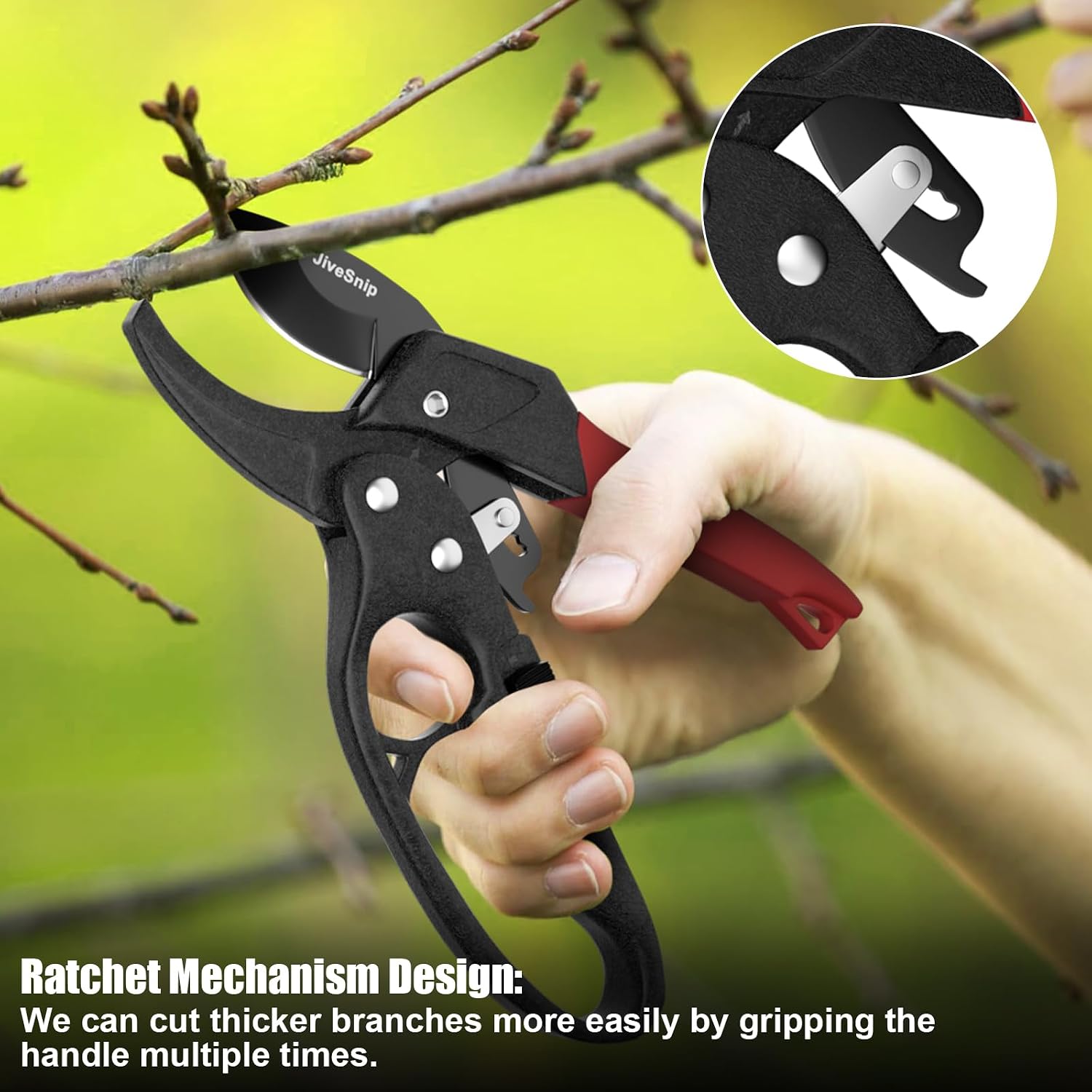 Detalle 2 de JiveSnip Professional Pruning Shears with Yrinquet Anvil: Practical pruning with ratchet assist