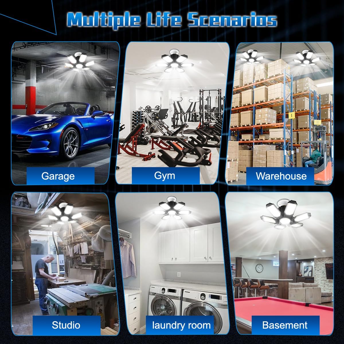 Thumbnail 6 de POLARPRA Garage Light Bulbs, 6 Adjustable LED Panels, 6500K, 4-Pack