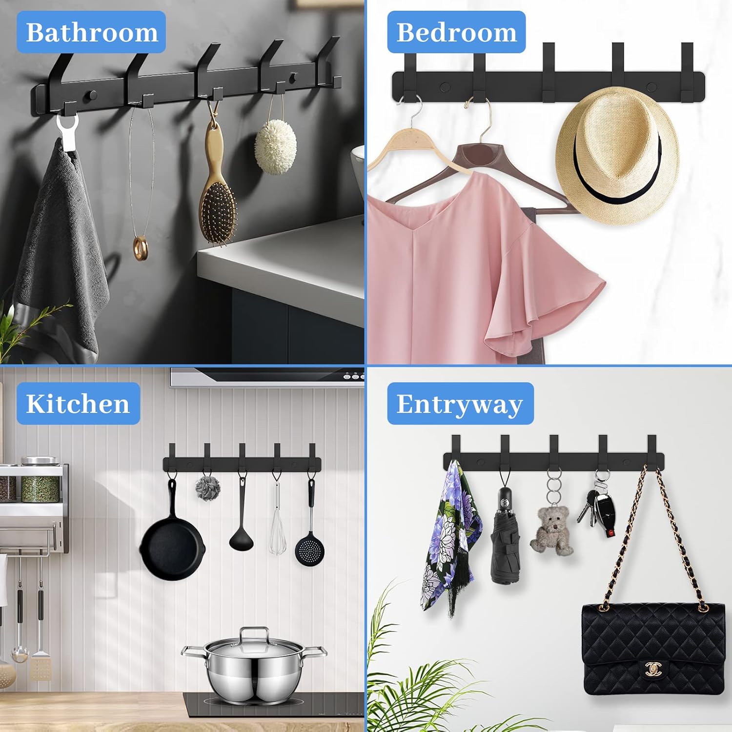 Thumbnail 6 de TENXSNUG Appendiabiti da Parete Set di 2 – Attaccapanni Moderni Antiruggine con 5 Ganci per Cucina, Bagno e Camera