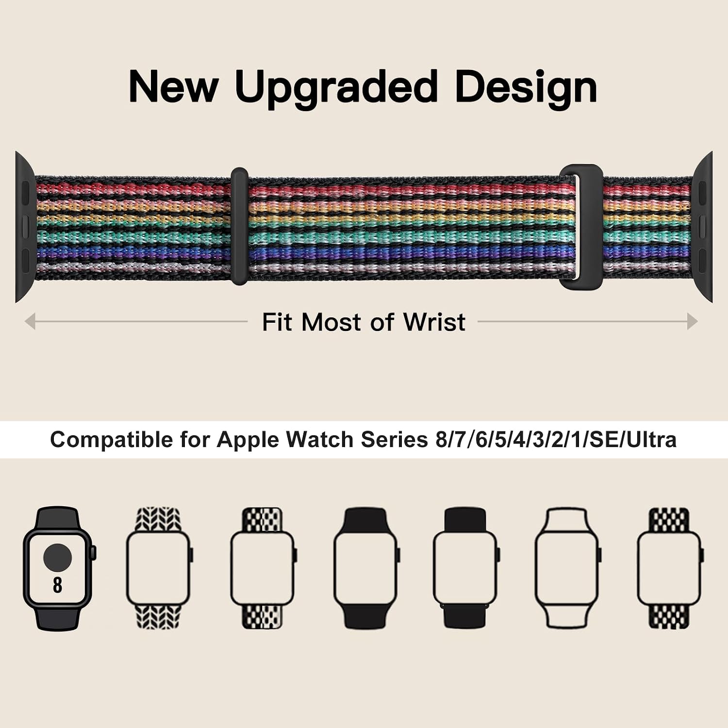 Detalle de Yoohoo Nylon Straps for Apple Watch – 44/45/46/49mm, Compatible with Series 1–11, SE, Ultra