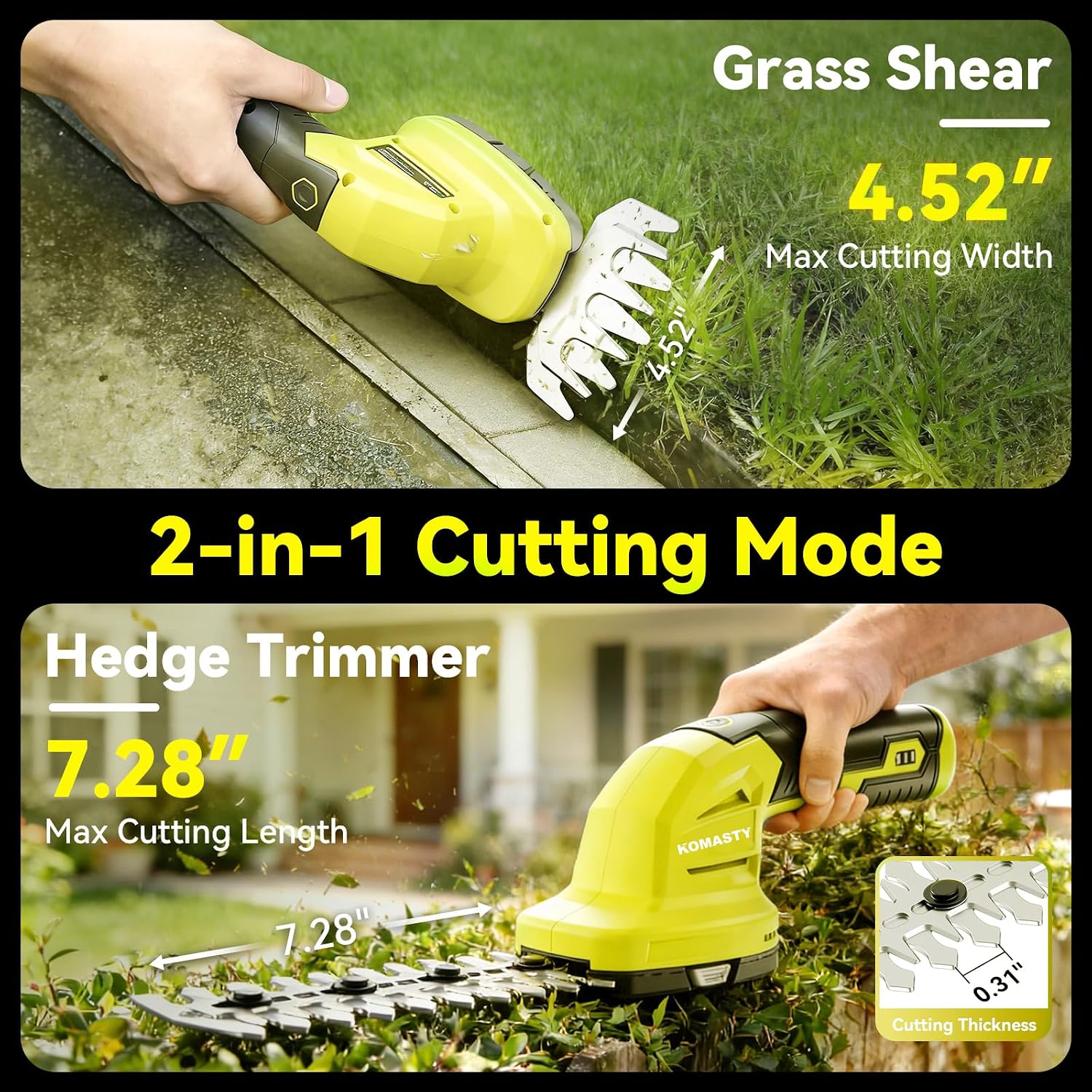 Detalle de KOMASTY 2-in-1 Hedge Trimmer: Practical All-in-One for Home Garden Care