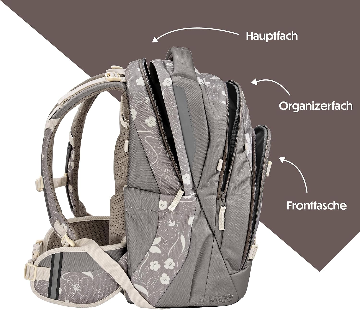 Detalle de Coocazoo Mate Schulrucksack Vanilla Bloom – Ergonomisch, verstellbar und nachhaltig