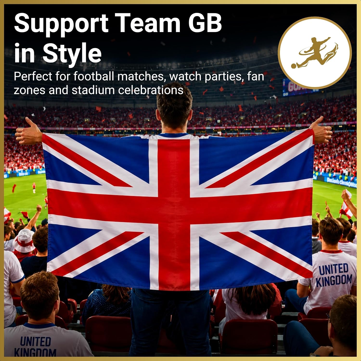 Detalle 2 de Union Jack Flag 5ft x 3ft with Sleeve – Large Wearable Polyester Flag for VE Day Celebrations and Events