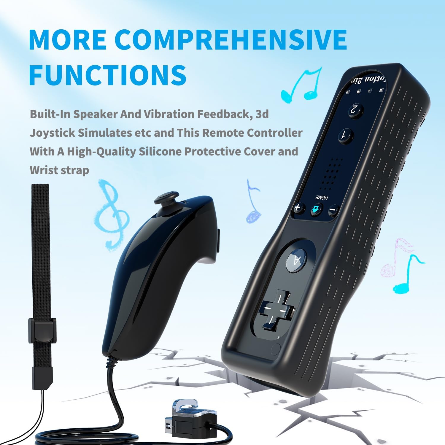 Thumbnail 2 de TechKen Wii Nunchuk Remote with Motion Plus (2 Sets) – Black