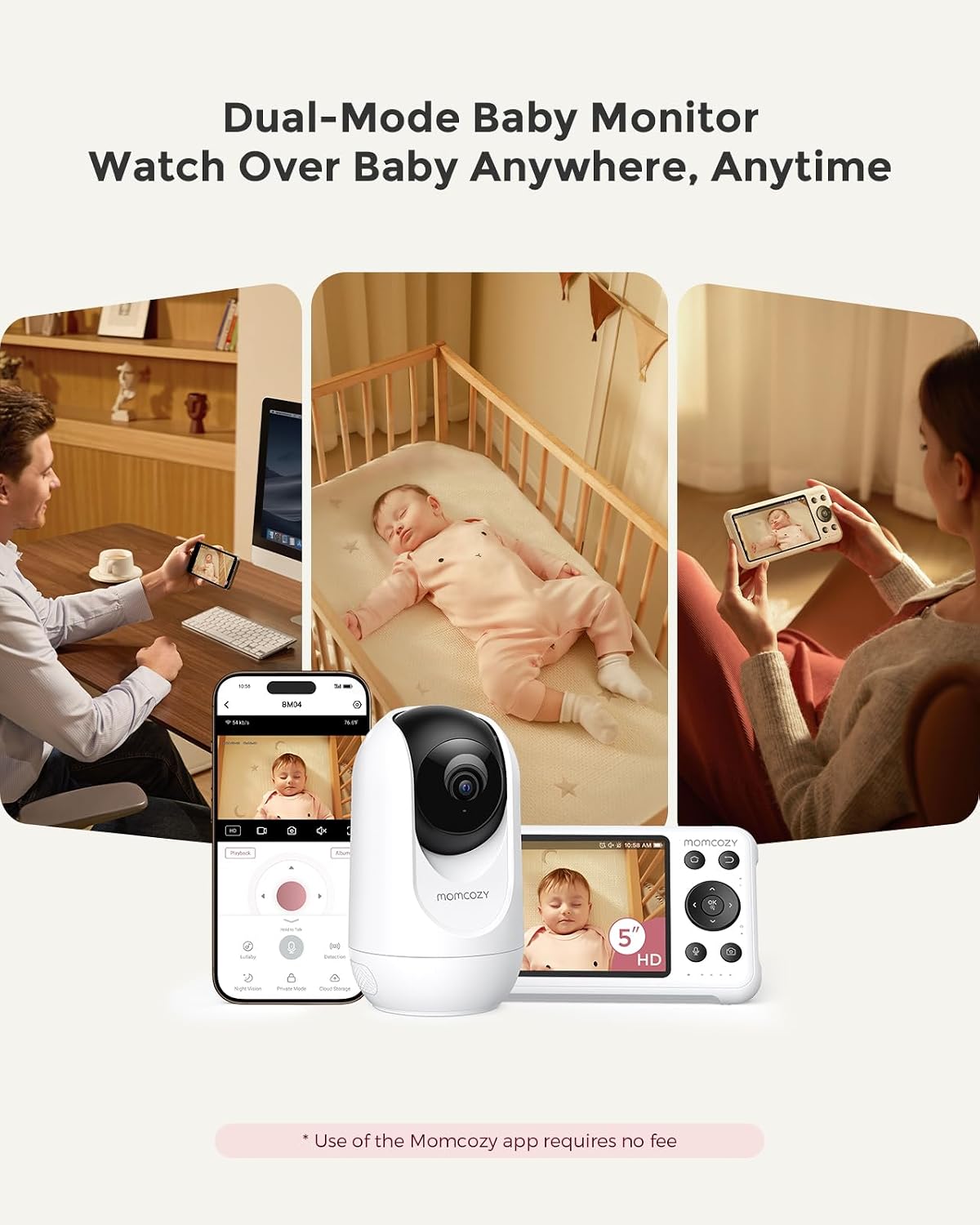 Detalle 2 de momcozy Smart WiFi Baby Monitor with 1080P HD Screen, motion & cry alerts