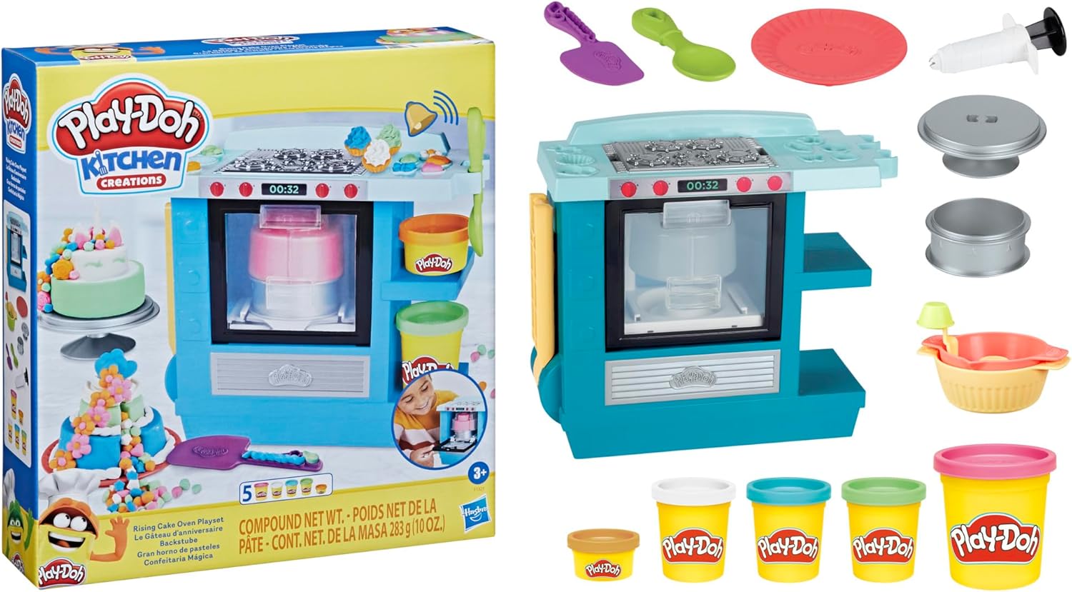 Detalle de Play-Doh Hasbro Kitchen Creations – Playset Il Dolce Forno, torte che lievitano davanti ai tuoi occhi, 5 colori di pasta modellabile