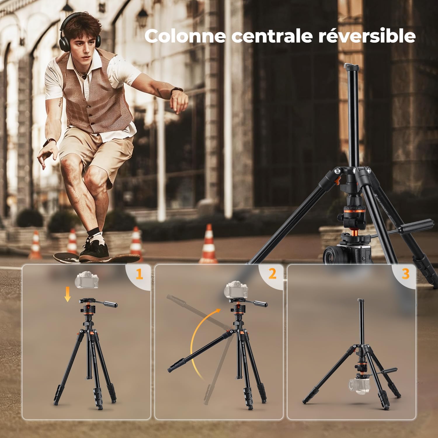 Thumbnail 5 de Trépied Appareil Photo pour Smartphone 182 cm par K&F CONCEPT