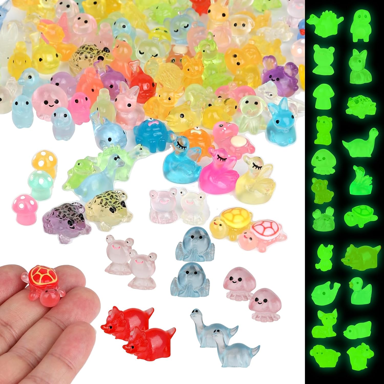 Detalle de Junware 130-Piece Mini Resin Animal Figures, Glow-in-the-Dark