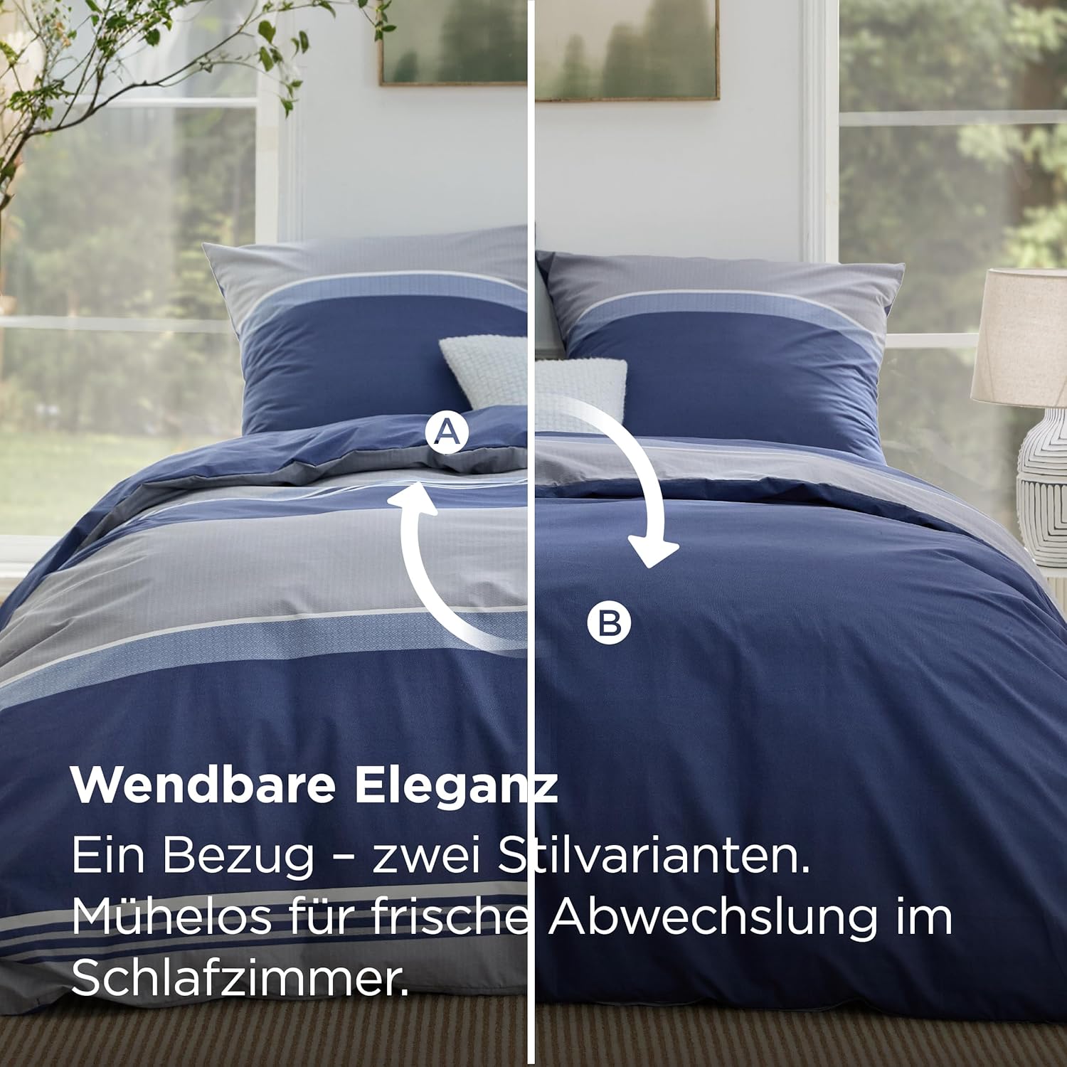 Thumbnail 4 de BEDSURE Bettwäsche 200x200 Baumwolle – 3-teiliges Set mit Reißverschluss, 80x80 Kissenbezüge, OEKO-TEX, Blau Streifen