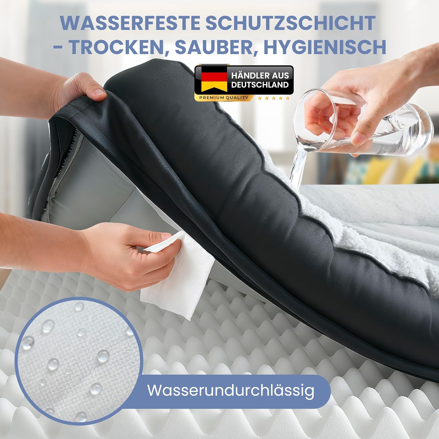 Detalle de ELONEO orthopädisches Hundebett klein 76x51x17 cm – Memory Foam, wasserdicht, waschbar, schwarz