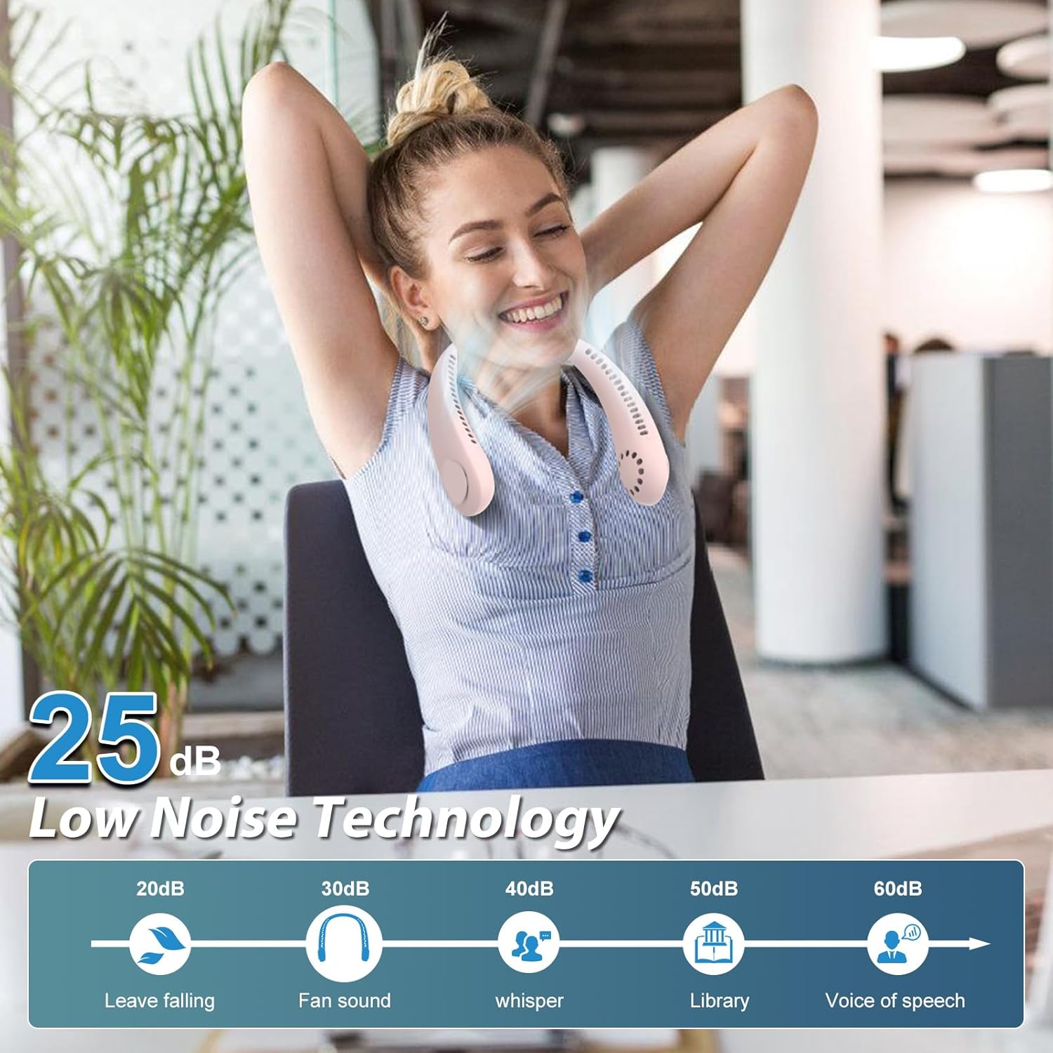 Thumbnail 2 de Portable Neck Fan with 360° Bladeless Cooling | USB Rechargeable, 3 Speeds, 2600mAh