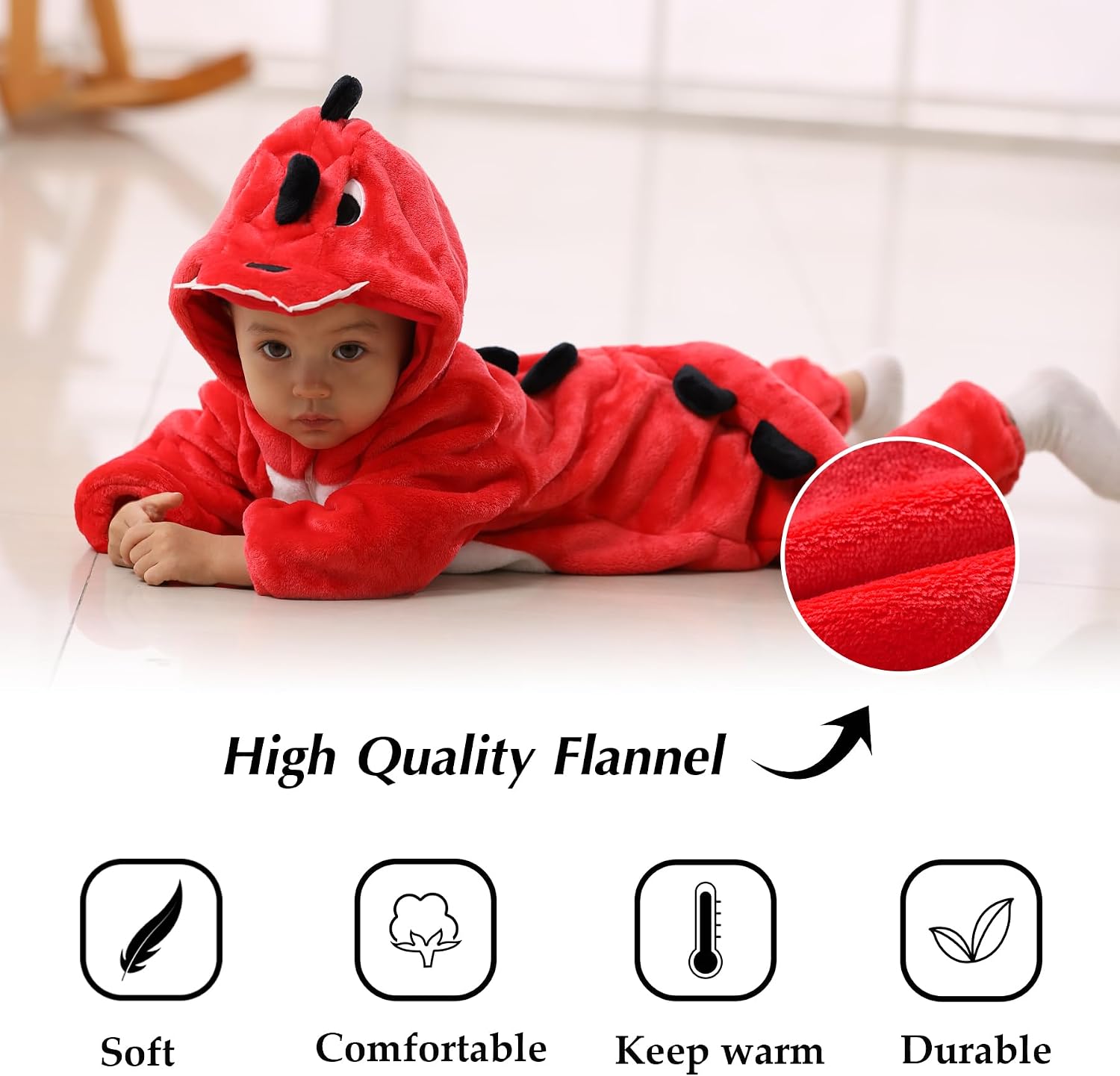 Detalle 1 de TONWHAR bandiangou001 Baby Animal Costume Romper with Flannel Hood and Two-Way Zip