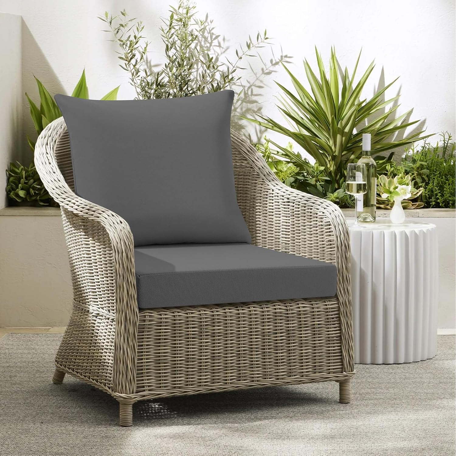 Thumbnail 1 de PRIMEPATIO 45 x 45cm Dark Grey Outdoor Garden Chair Cushion with Backrest (7cm waterproof seat pad)