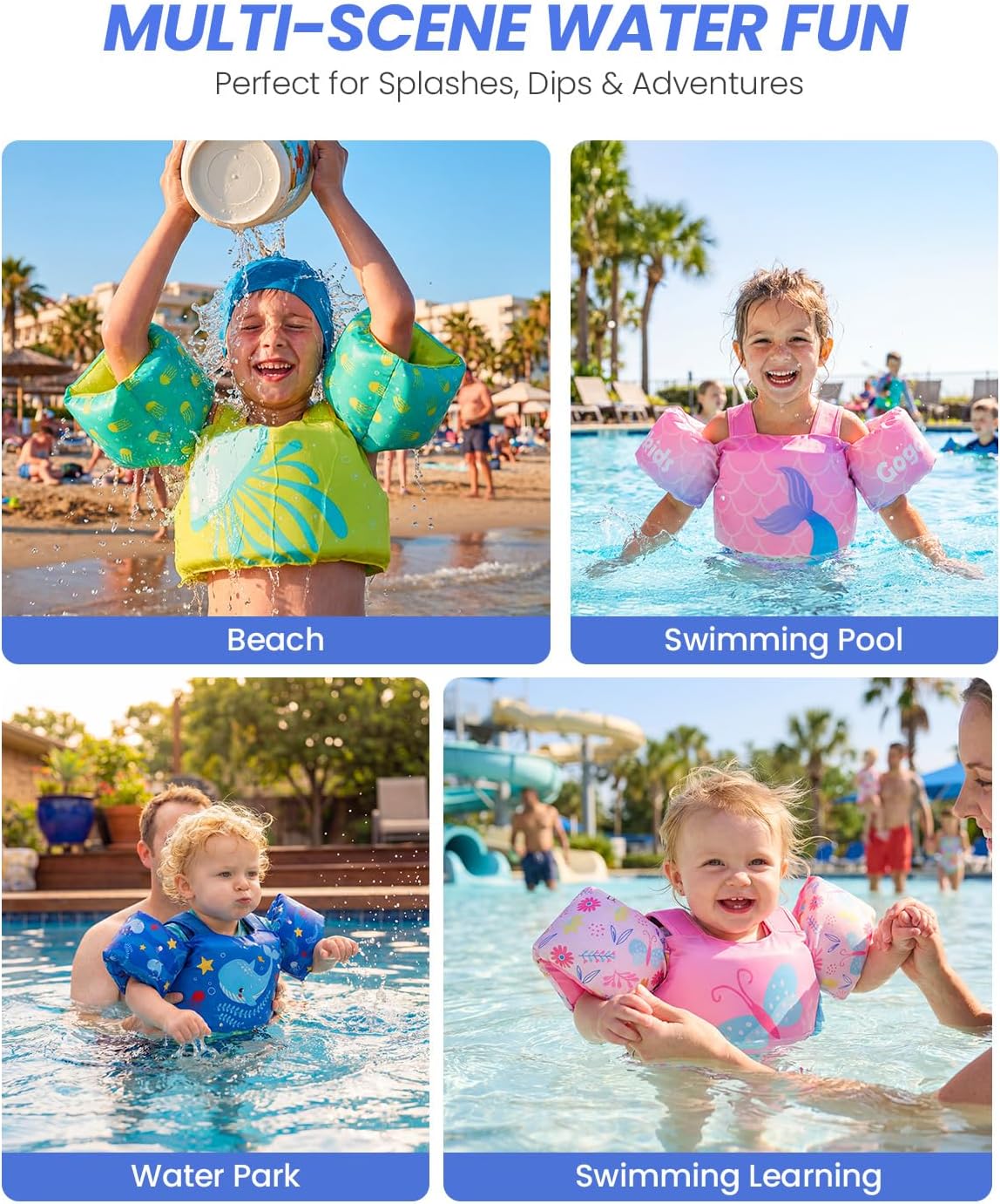Detalle 1 de Gogokids Toddler Swim Vest (24–66 lbs) with Adjustable Fit and Water Wings Floaties