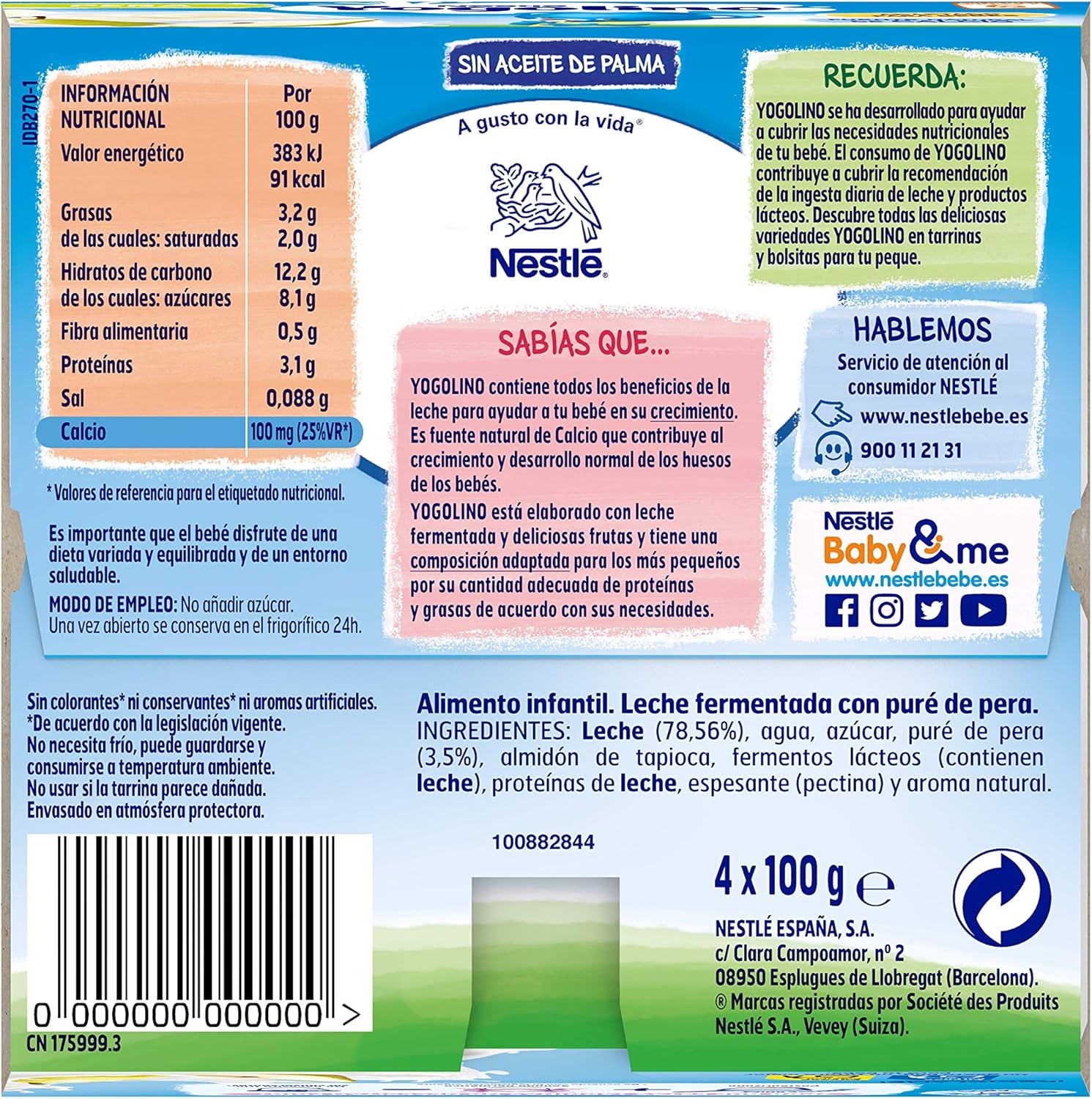 Detalle de Yogolino Nestlé Pera 🍼 Pack 6 (4x100g) A partir de 6 meses