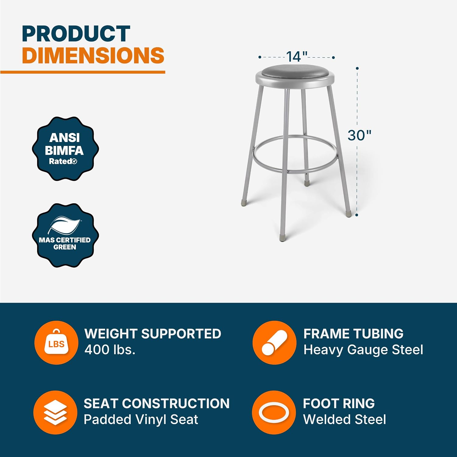Detalle de OEF Furnishings Padded Round Stool 18-inch