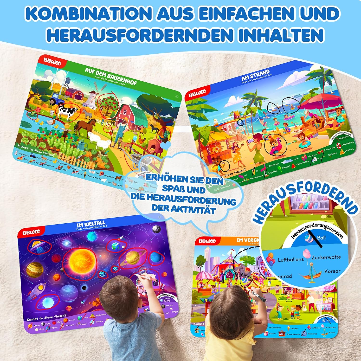 Detalle 2 de BBWOO Lernspiele deutsch – Suchen und Finden, Vorschullernen für 3–6 Jahre