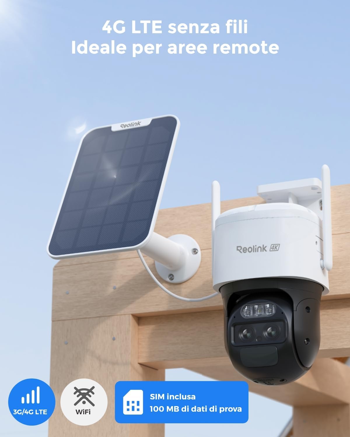 Thumbnail 1 de Reolink Telecamera da esterno 4K con SIM 4G LTE, batteria e pannello solare, auto-tracking TrackMix LTE