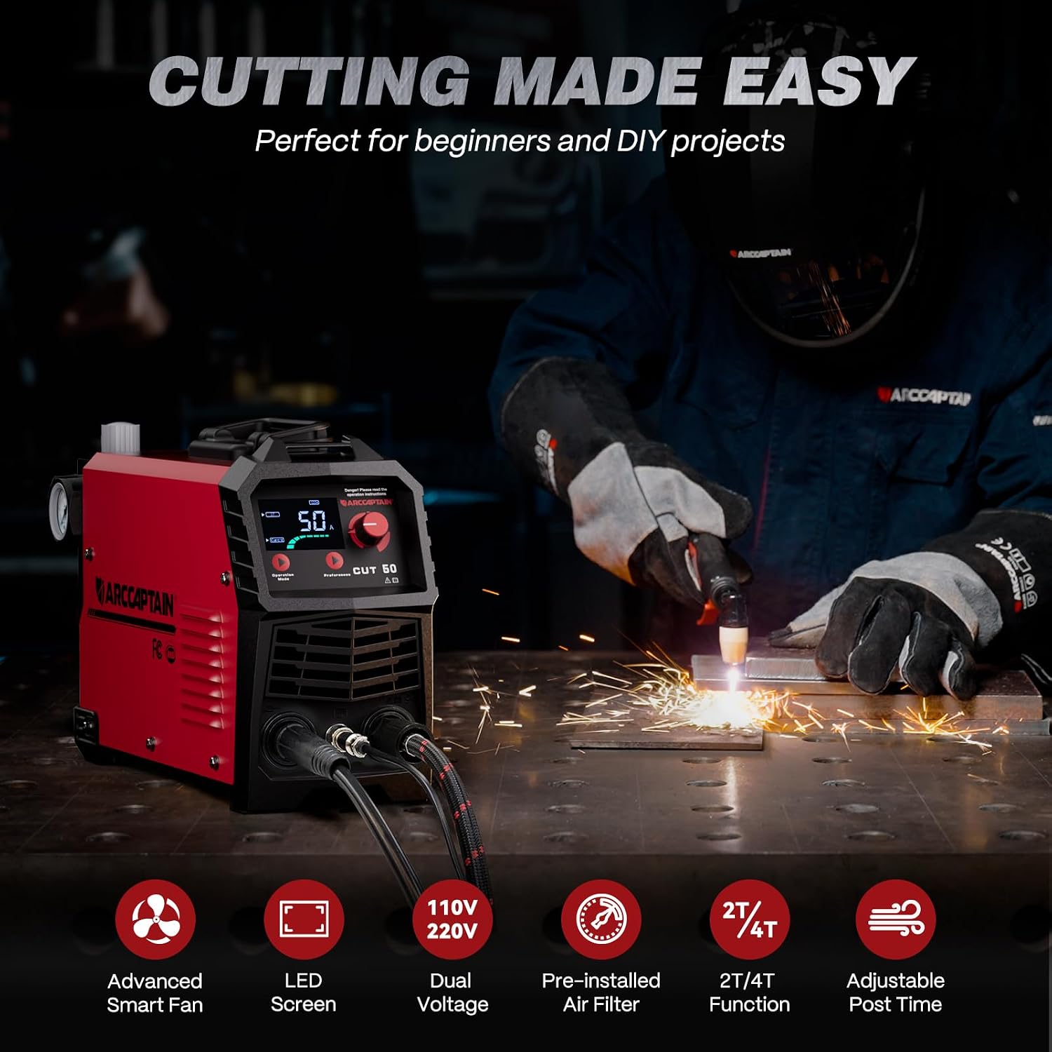 Detalle 2 de ARCCAPTAIN CUT50 Plasma Cutter, 50A Dual Voltage, LED Display, 1/2-Inch Clean Cut
