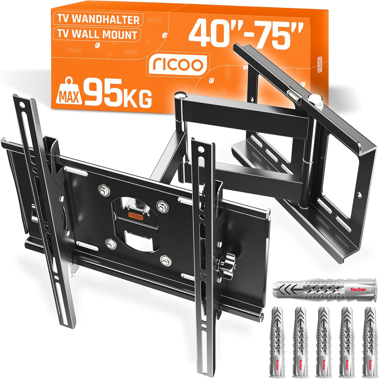 Detalle de RICOO TV Wandhalterung R23-F Schwenkarm für 40–75 Zoll, VESA 400x400, Tragkraft 95 kg