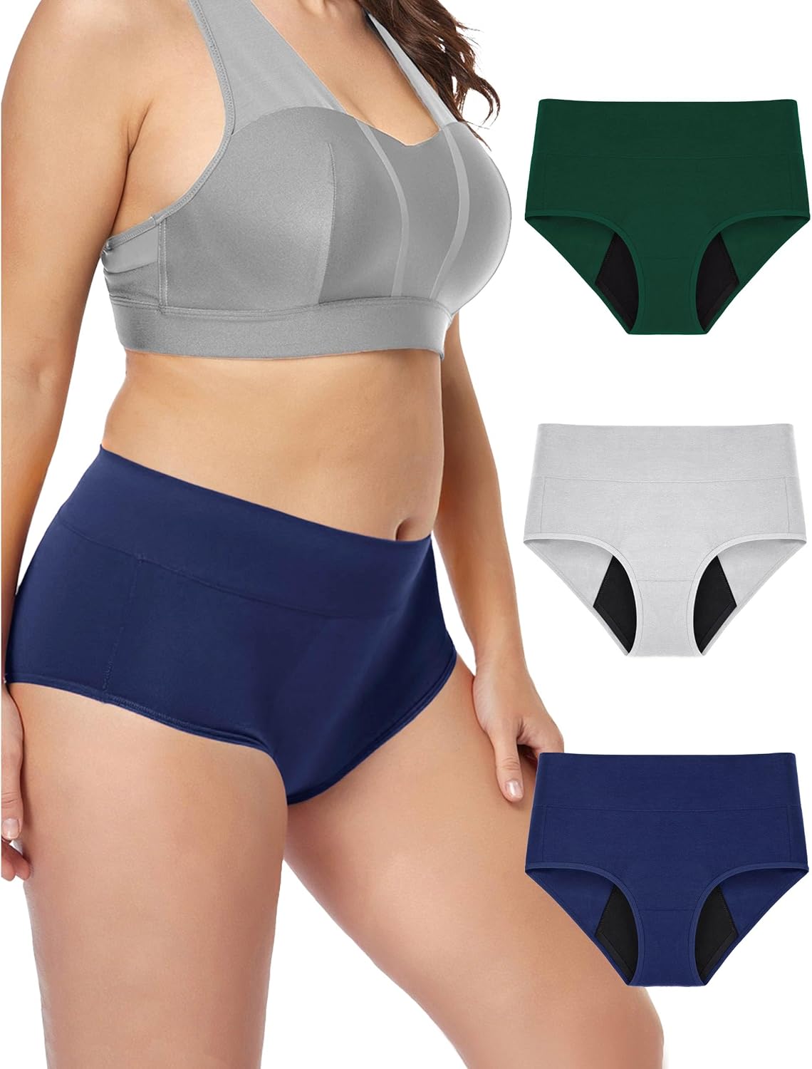 Detalle de Neione Heavy Flow Cotton Period Underwear, High-Waisted Briefs, 3-Pack