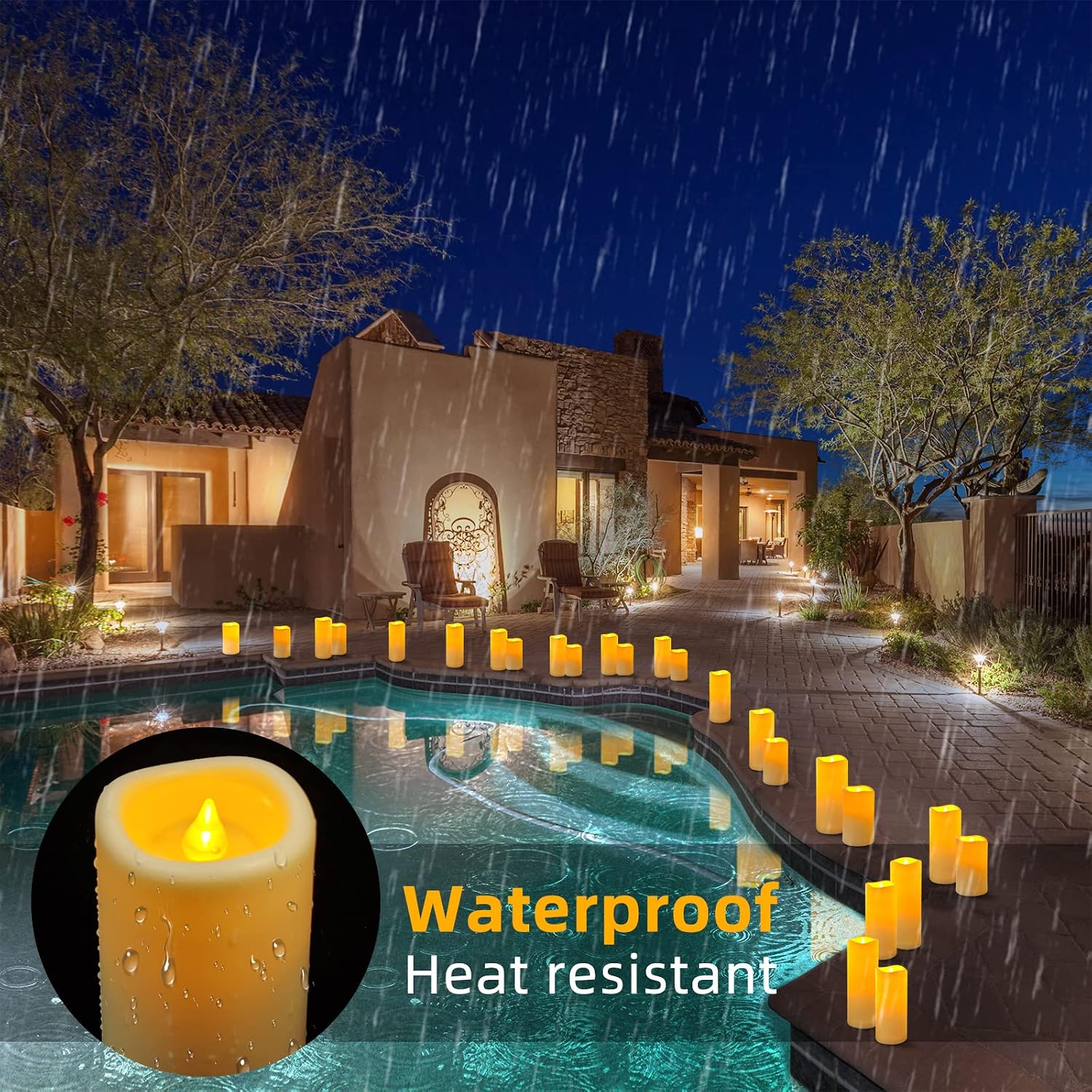 Thumbnail 3 de OSHINE Waterproof Battery Flameless LED Candles (2 Sets of 9) with Remote, 24-Hour Timer, 4–9 inch Heights – Outdoor Decor