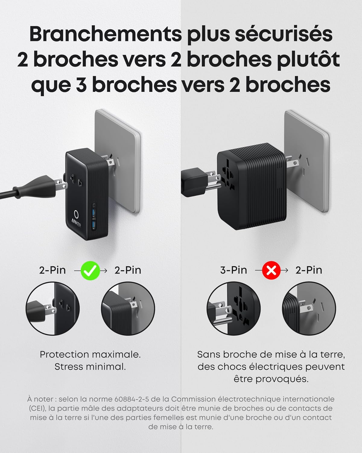 Detalle 2 de Anker Nano Adaptateur Prise Universelle 5-en-1, parfait pour les voyages