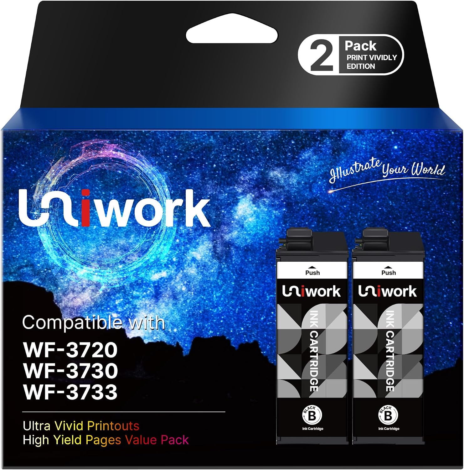 Detalle de Uniwork 702XL Remanufactured Black Ink Cartridges, High Yield, 2-Pack