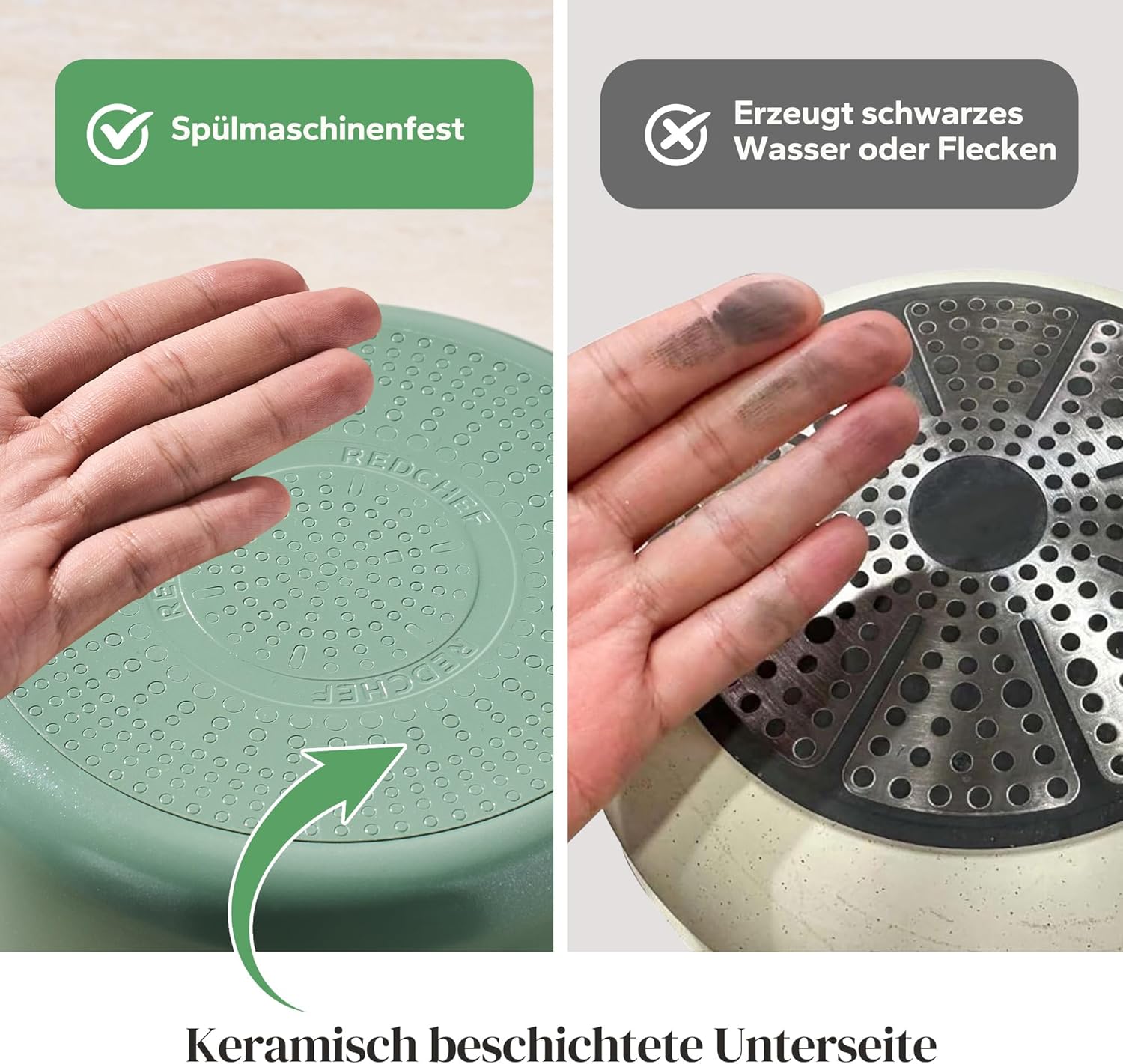 Thumbnail 2 de Redchef Töpfe-Set mit abnehmbaren Griffen (16/18/20 cm) + 3-in-1 Deckel für Induktion & weitere Herdarten – grün