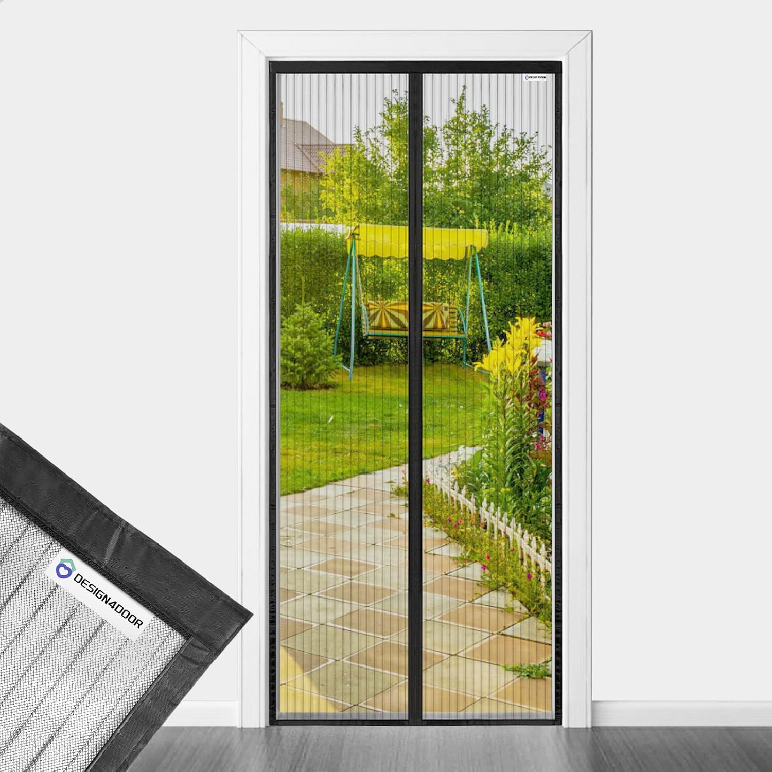 Detalle de Fliegengitter Tür 100x260cm – Design4Door Schwarz, Balkontür, magnetisch & leicht zu montieren