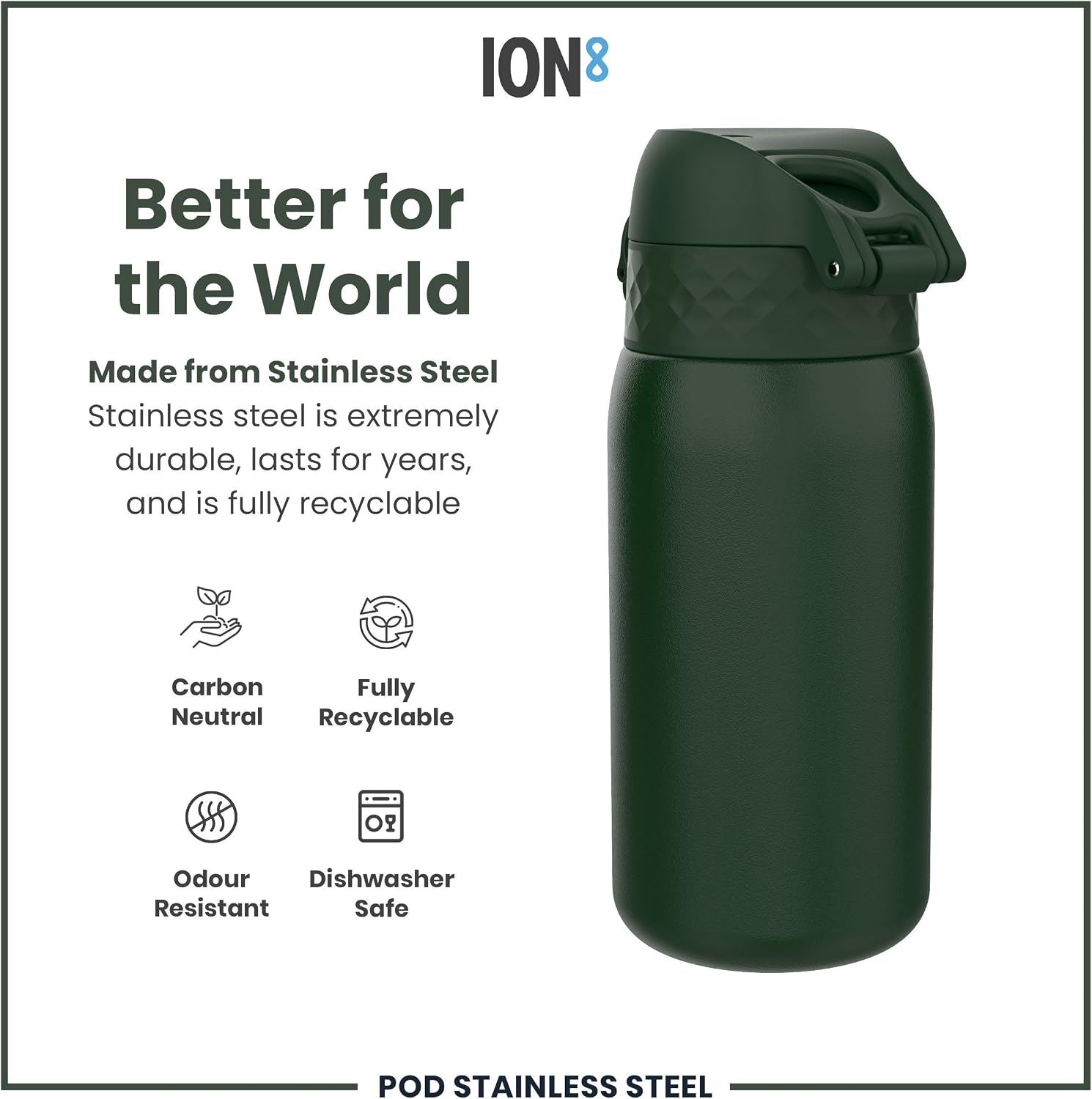 Detalle de ION8 Lightweight Steel Kids Water Bottle (400ml/13oz) – Leakproof, Non-Insulated & Dishwasher Safe