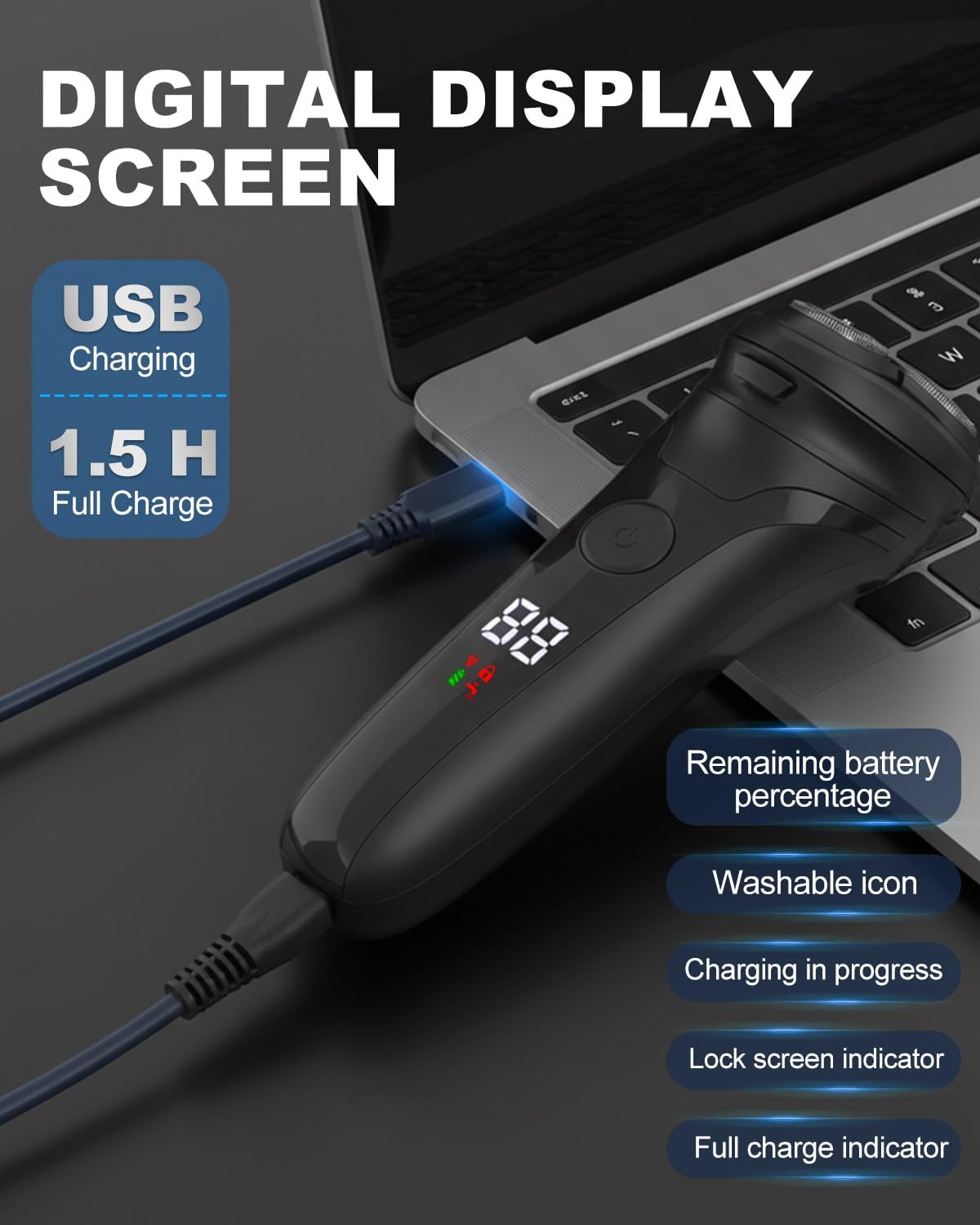 Thumbnail 2 de Lorrtta USB Charging Electric Razor for Men: Cordless Shaver with 90-Minute Runtime and IPX5 Wet & Dry Performance
