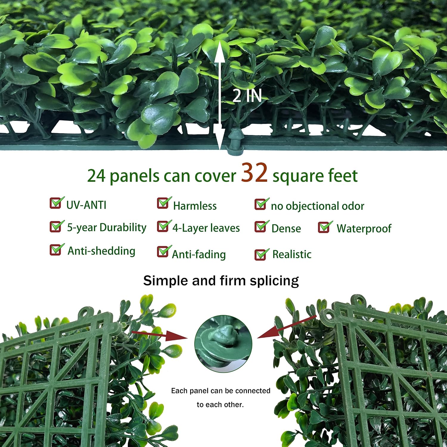 Detalle de ODTORY boxwood Artificial Hedge Panels, 16 x 12 in, 24-Pack, 4-Layer Leaves