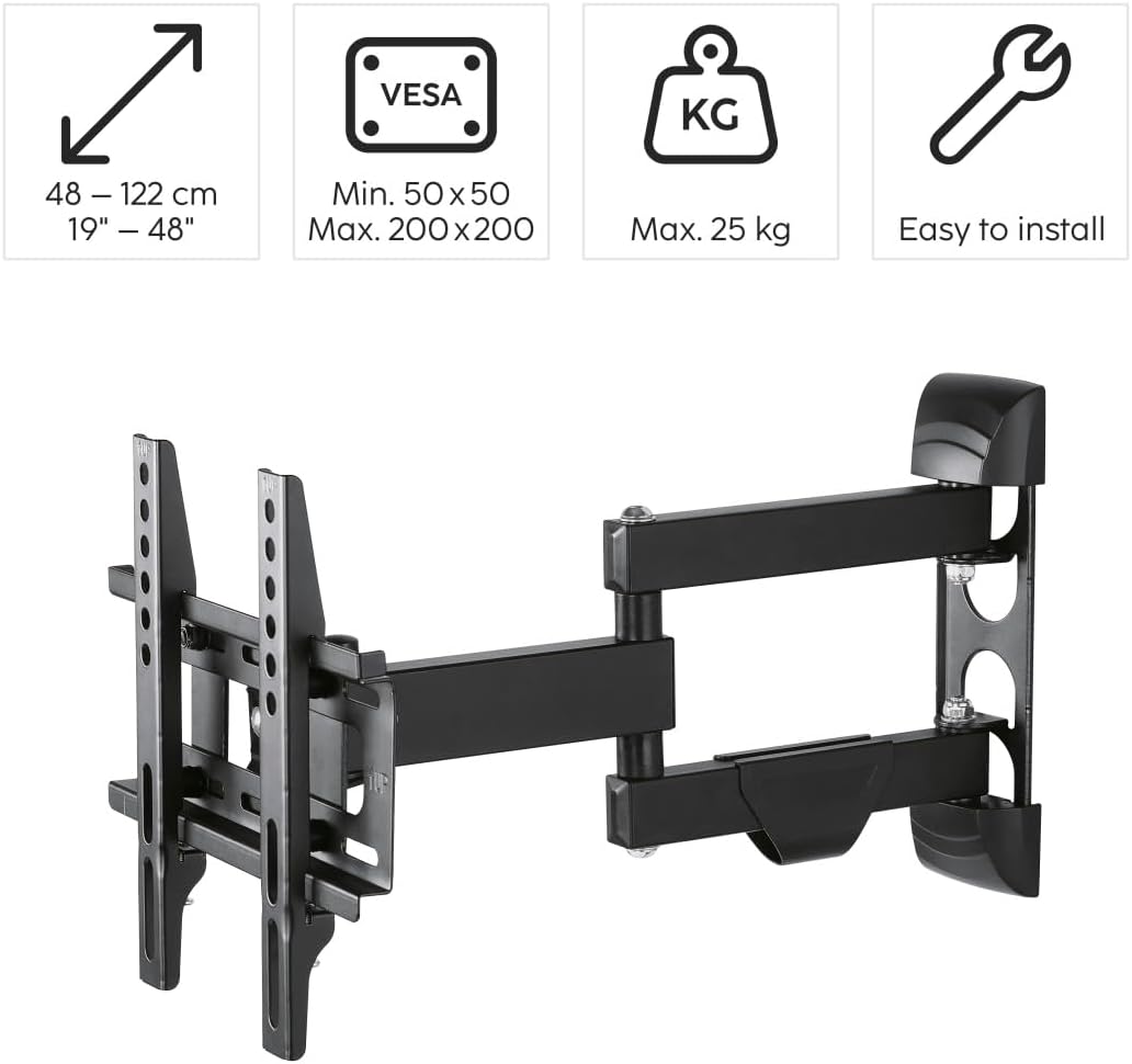 Thumbnail 1 de Hama schwenkbare & neigbare TV-Wandhalterung (ausziehbar) für 19–50 Zoll, VESA 50×50 bis 200×200, bis 25 kg – schwarz