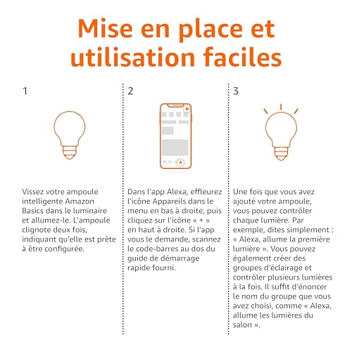 Detalle de Amazon Basics Smart Ampoule LED multicolore (8W équivalent 60W) – lot de 2, culot E27, compatible Alexa uniquement