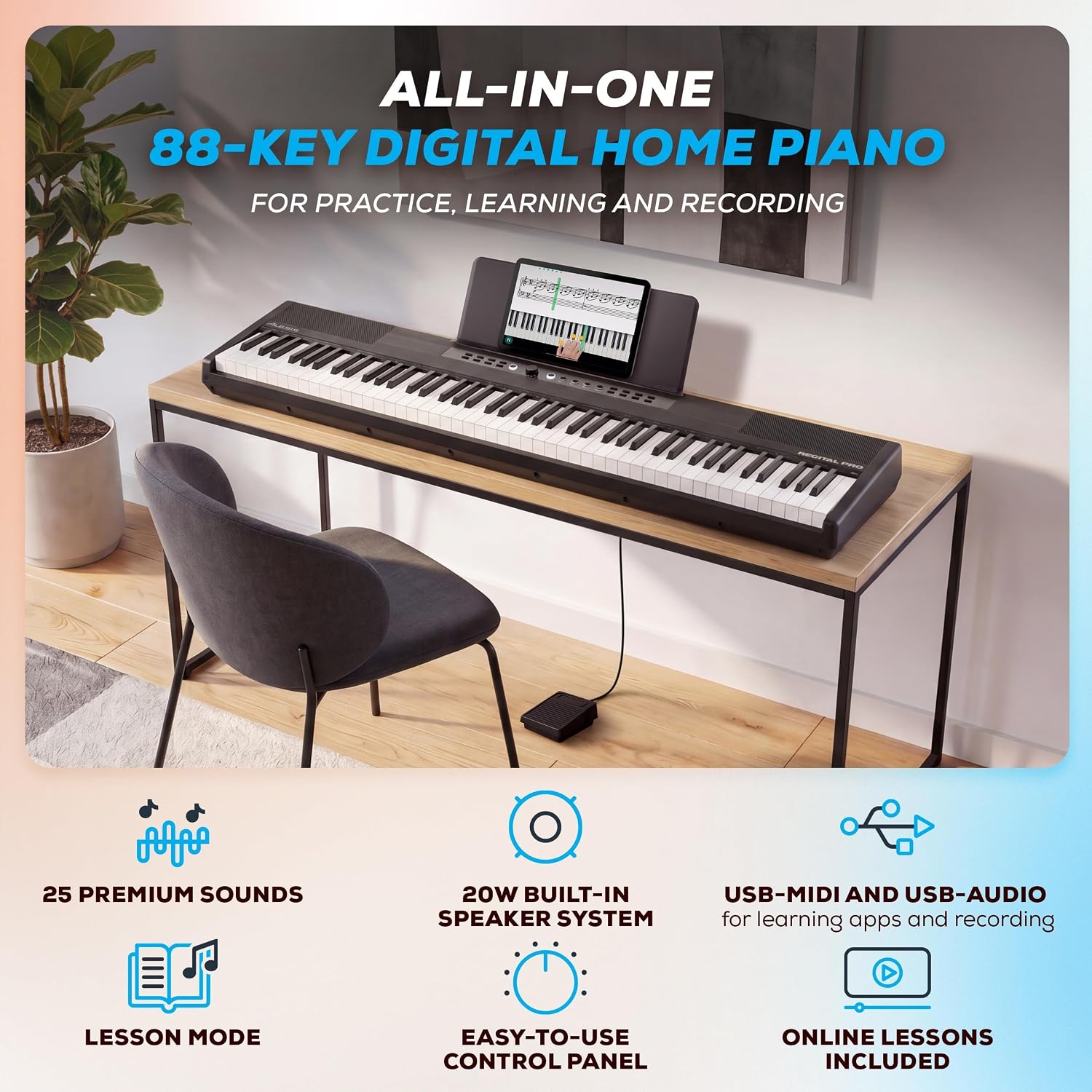 Detalle 2 de Alesis Recital Pro MKII 88-Key Digital Piano with Hammer-Action Keys